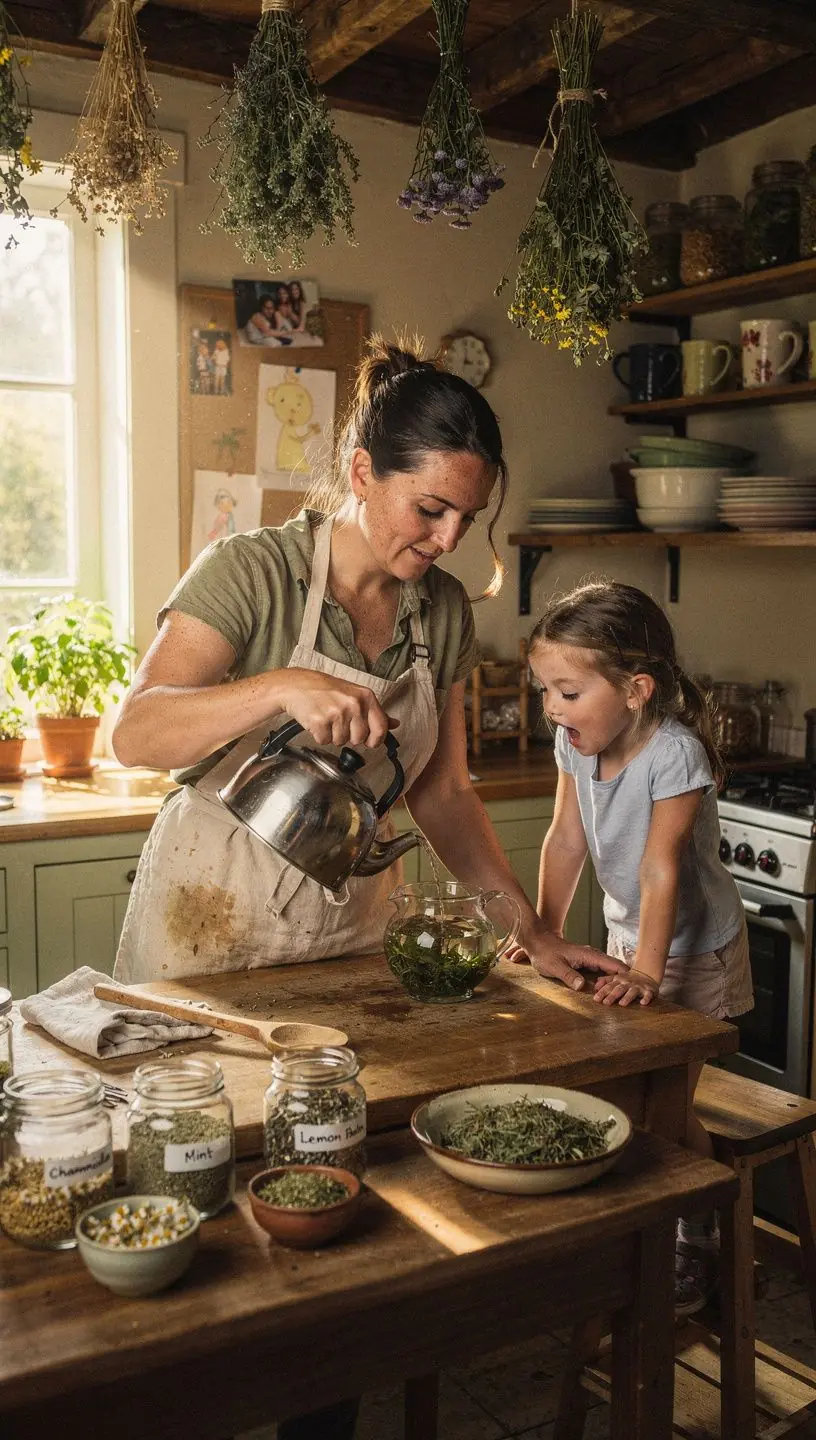 Prírodné ingrediencie na prípravu čaju rozložené na kuchynskom stole