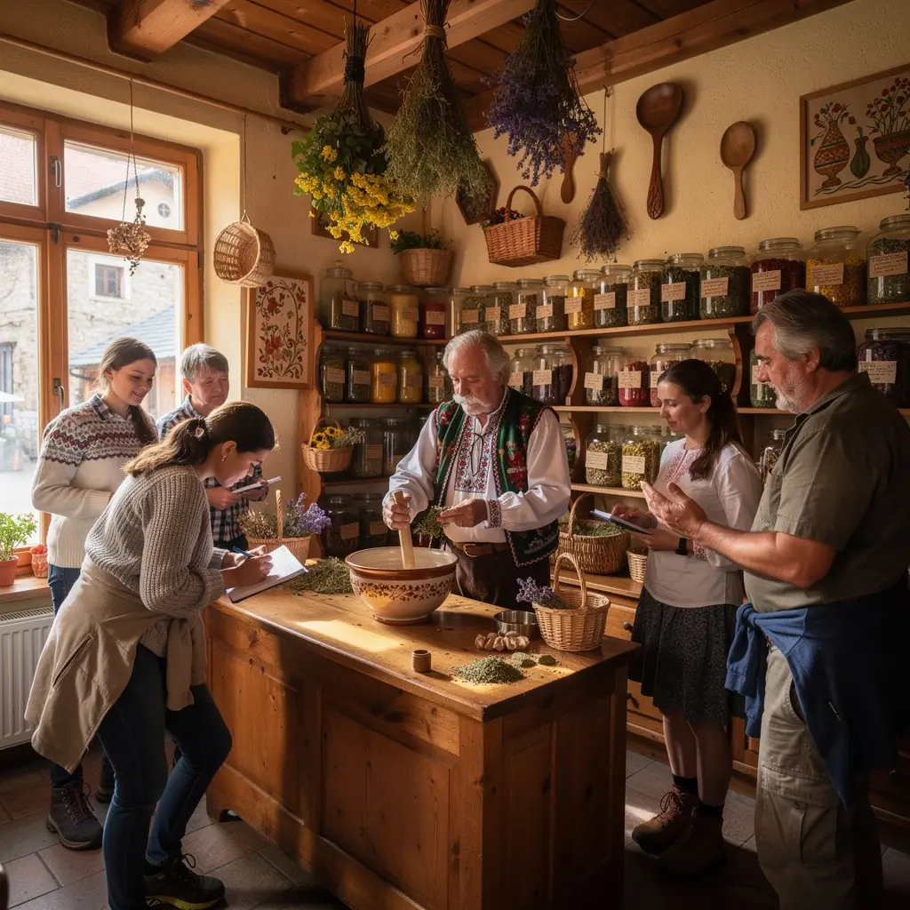 Šálka voňavého bylinkového čaju na drevenom stole v relaxačnom prostredí