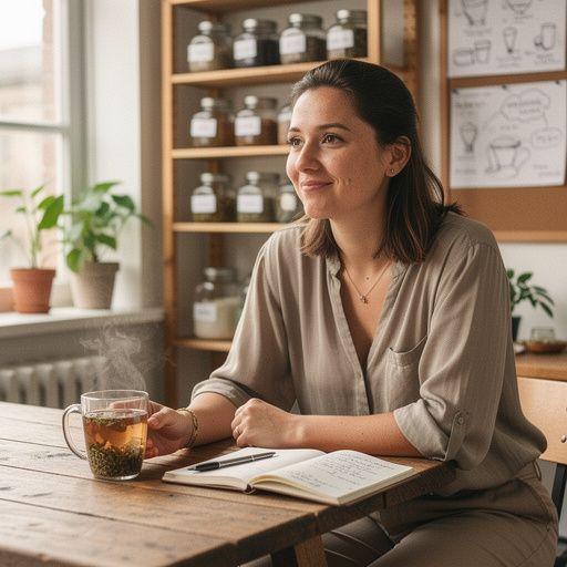 Relaxačné prostredie so sviečkami a šálkami čaju na útulnom stole.